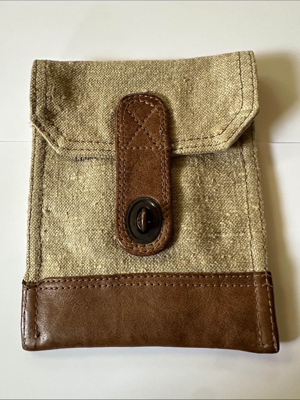 Vintage 80s Banana Republic Linen & Leather Travel Pouch Made in Italy